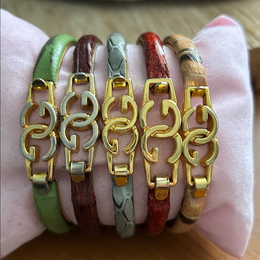 5x Authentic Vintage Gucci Snakeskin Bangle Bracelets 24KT Gild Plated